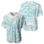Australian Indigenous Aboriginal Art Baseball Jersey Vivid Pastel Teal Green