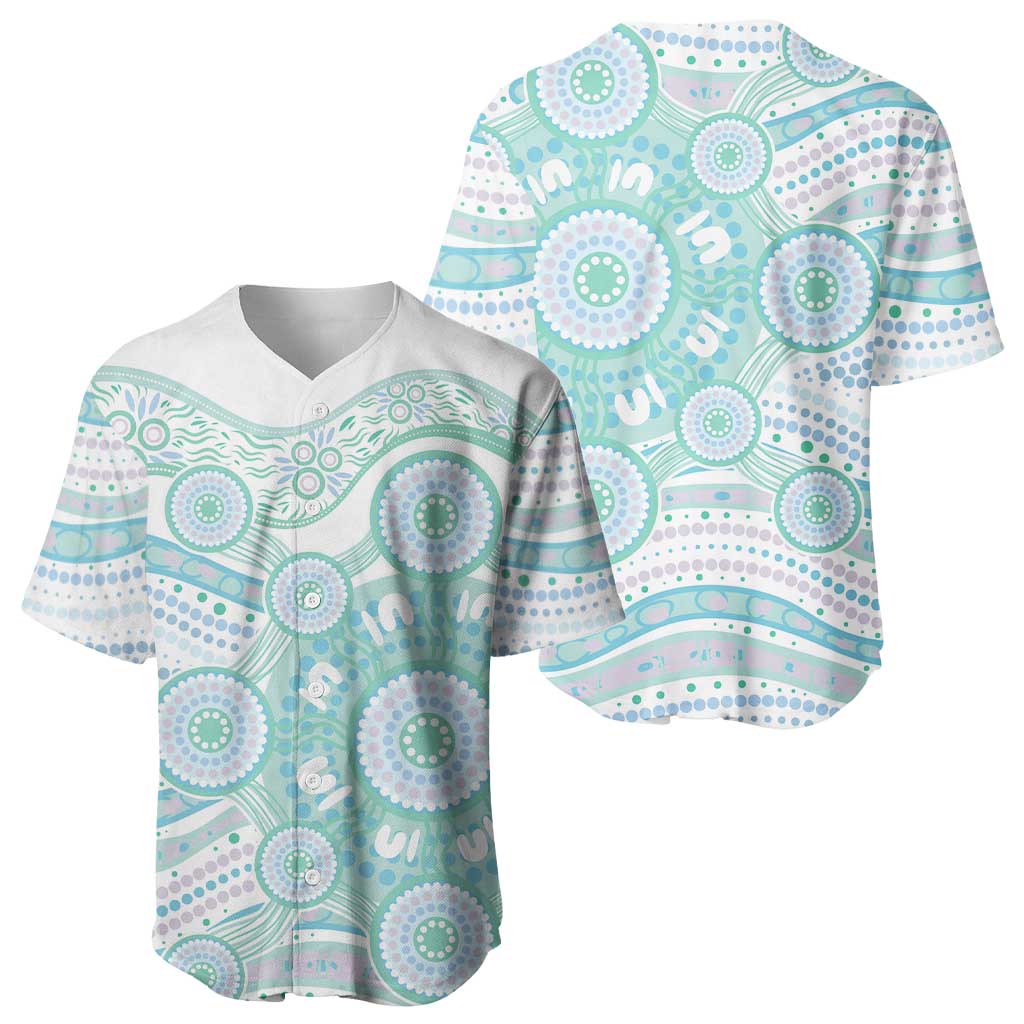Australian Indigenous Aboriginal Art Baseball Jersey Vivid Pastel Teal Green