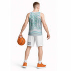 Australian Indigenous Aboriginal Art Basketball Jersey Vivid Pastel Teal Green
