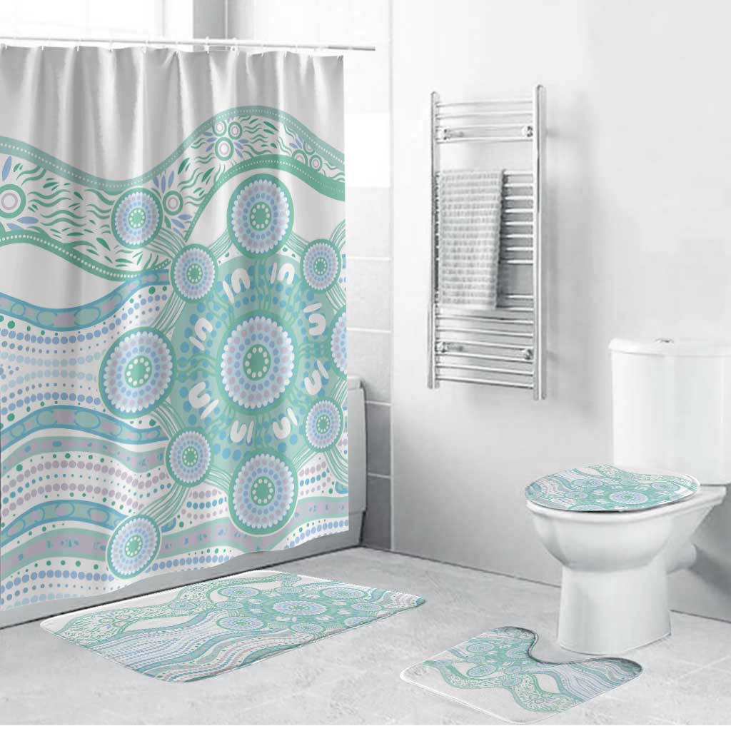 Australian Indigenous Aboriginal Art Bathroom Set Vivid Pastel Teal Green