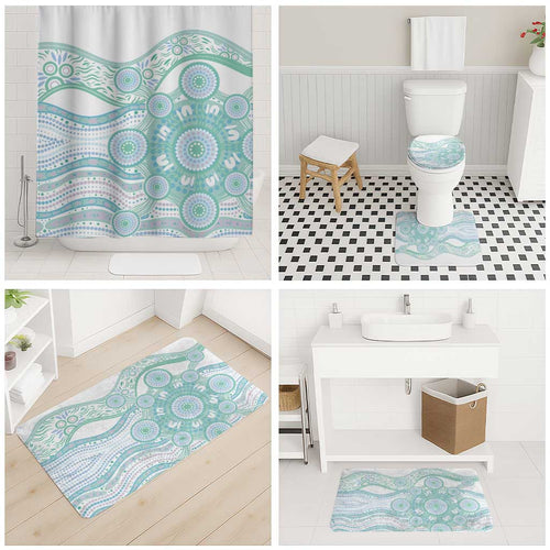 Australian Indigenous Aboriginal Art Bathroom Set Vivid Pastel Teal Green