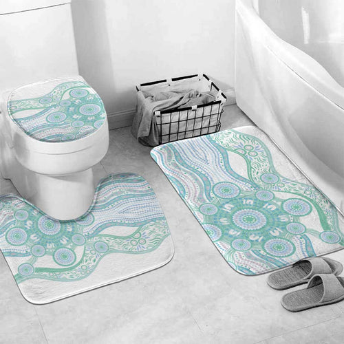 Australian Indigenous Aboriginal Art Bathroom Set Vivid Pastel Teal Green