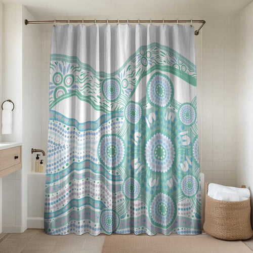 Australian Indigenous Aboriginal Art Bathroom Set Vivid Pastel Teal Green
