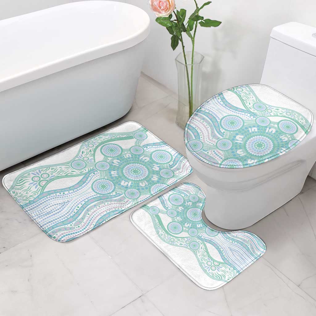 Australian Indigenous Aboriginal Art Bathroom Set Vivid Pastel Teal Green