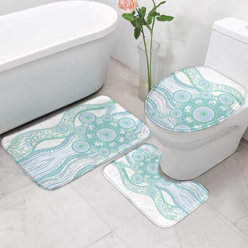 Australian Indigenous Aboriginal Art Bathroom Set Vivid Pastel Teal Green