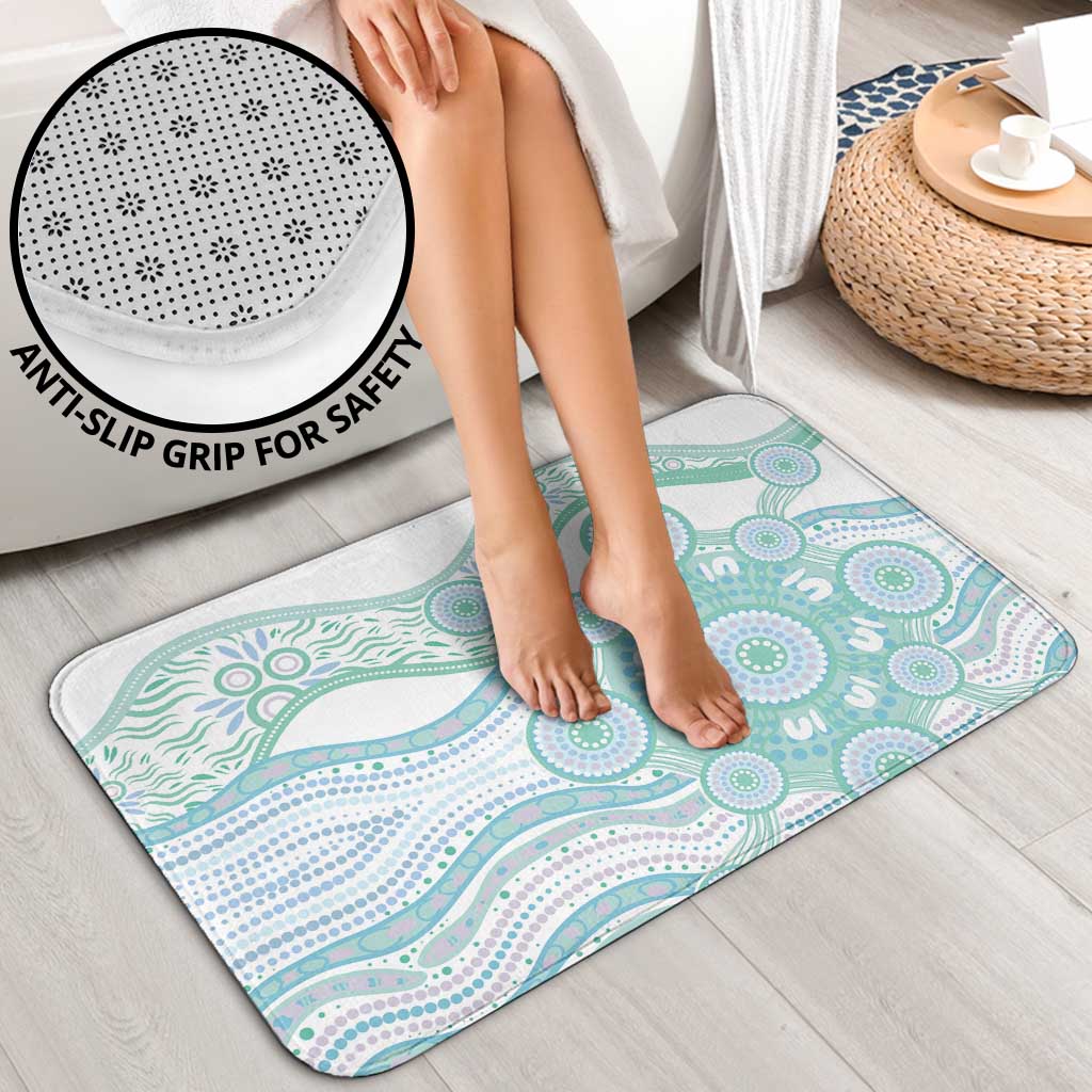 Australian Indigenous Aboriginal Art Bathroom Set Vivid Pastel Teal Green