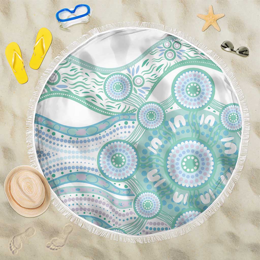 Australian Indigenous Aboriginal Art Beach Blanket Vivid Pastel Teal Green