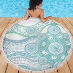 Australian Indigenous Aboriginal Art Beach Blanket Vivid Pastel Teal Green