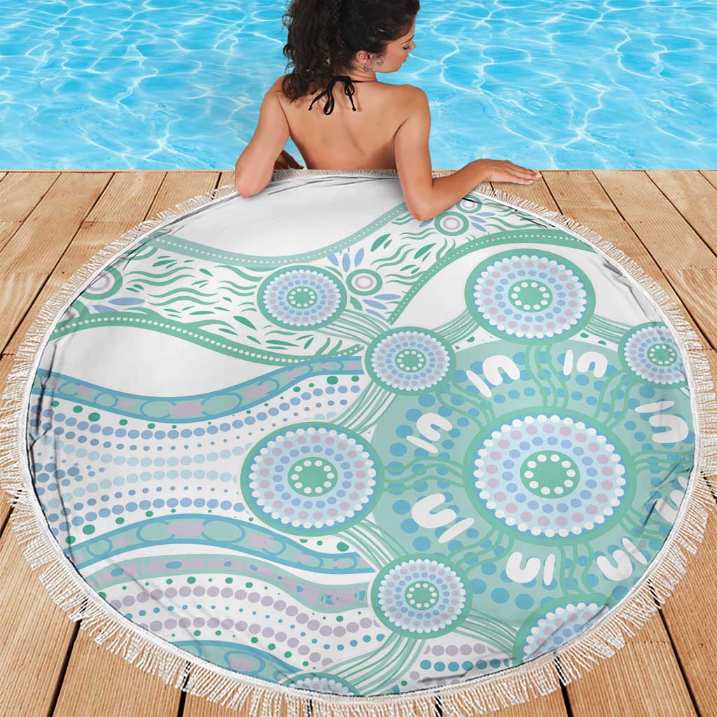 Australian Indigenous Aboriginal Art Beach Blanket Vivid Pastel Teal Green