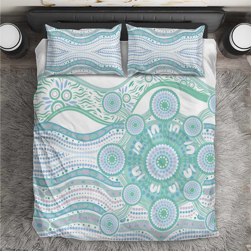 Australian Indigenous Aboriginal Art Bedding Set Vivid Pastel Teal Green