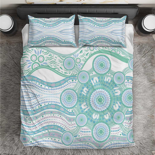 Australian Indigenous Aboriginal Art Bedding Set Vivid Pastel Teal Green