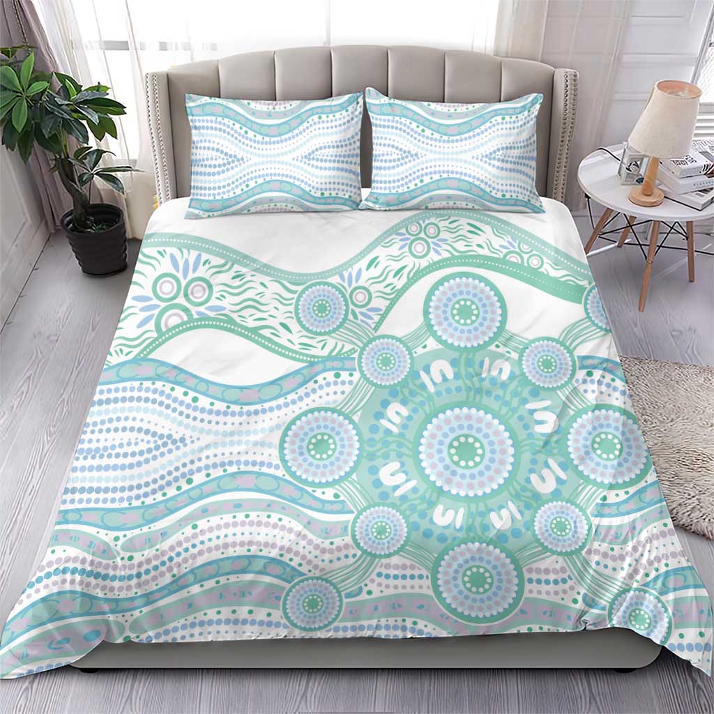 Australian Indigenous Aboriginal Art Bedding Set Vivid Pastel Teal Green