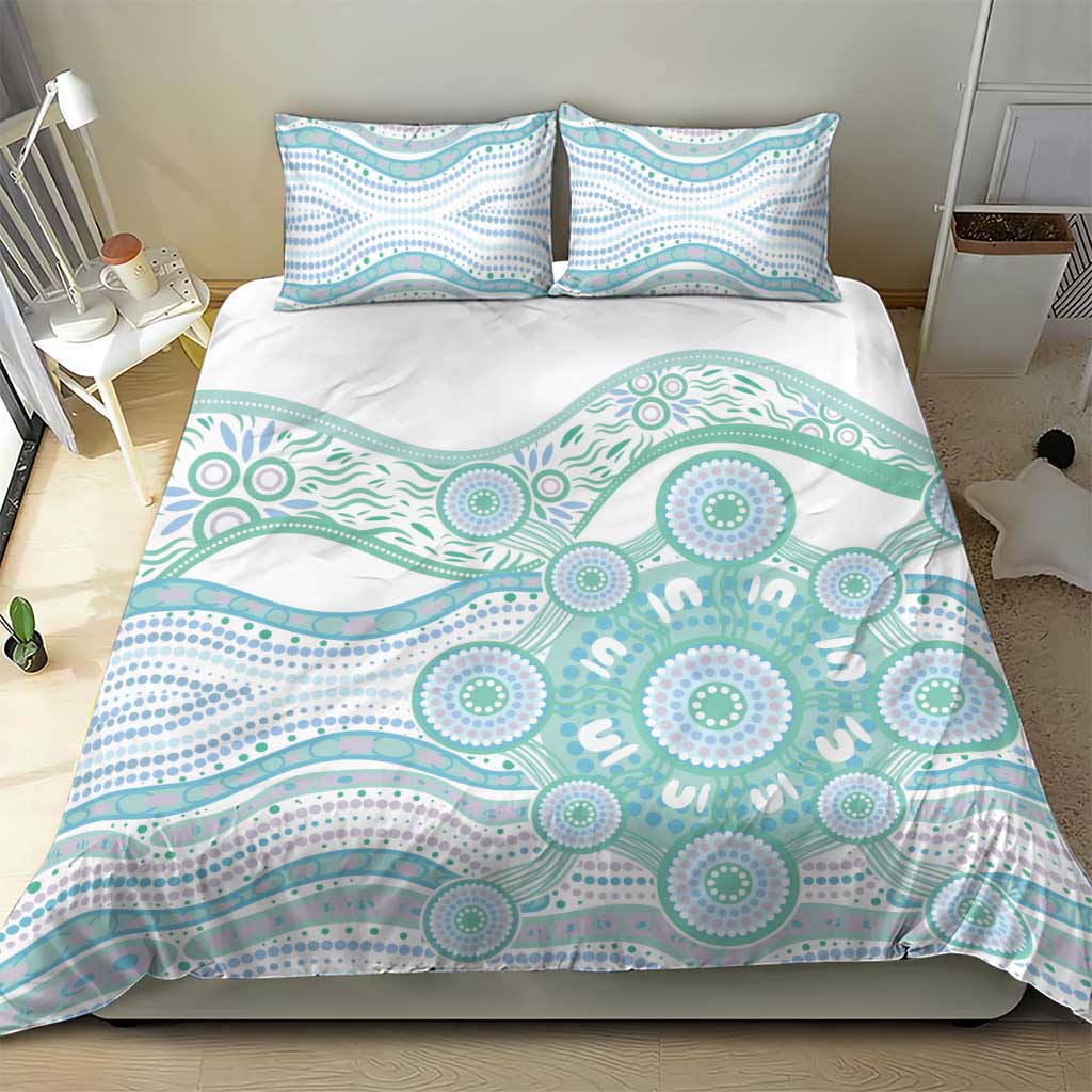 Australian Indigenous Aboriginal Art Bedding Set Vivid Pastel Teal Green