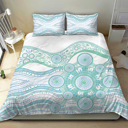 Australian Indigenous Aboriginal Art Bedding Set Vivid Pastel Teal Green
