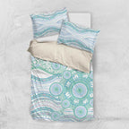 Australian Indigenous Aboriginal Art Bedding Set Vivid Pastel Teal Green