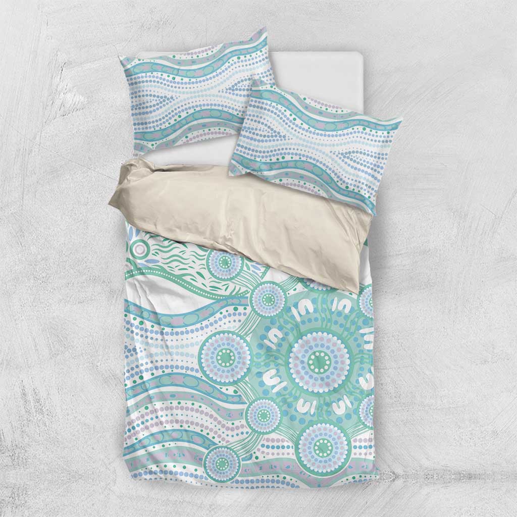 Australian Indigenous Aboriginal Art Bedding Set Vivid Pastel Teal Green