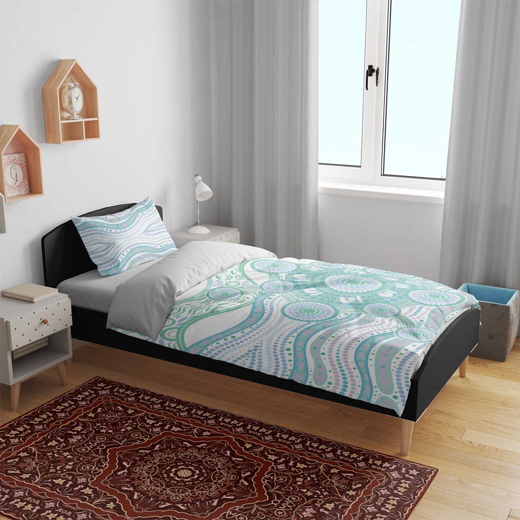 Australian Indigenous Aboriginal Art Bedding Set Vivid Pastel Teal Green