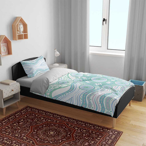 Australian Indigenous Aboriginal Art Bedding Set Vivid Pastel Teal Green