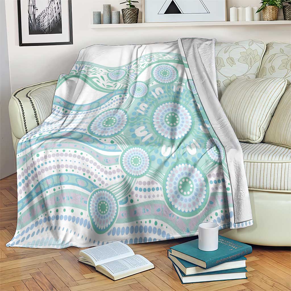 Australian Indigenous Aboriginal Art Blanket Vivid Pastel Teal Green