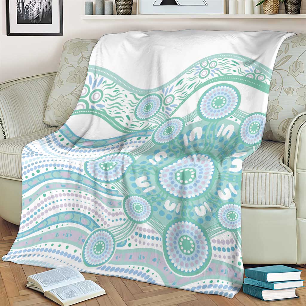 Australian Indigenous Aboriginal Art Blanket Vivid Pastel Teal Green