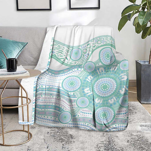 Australian Indigenous Aboriginal Art Blanket Vivid Pastel Teal Green