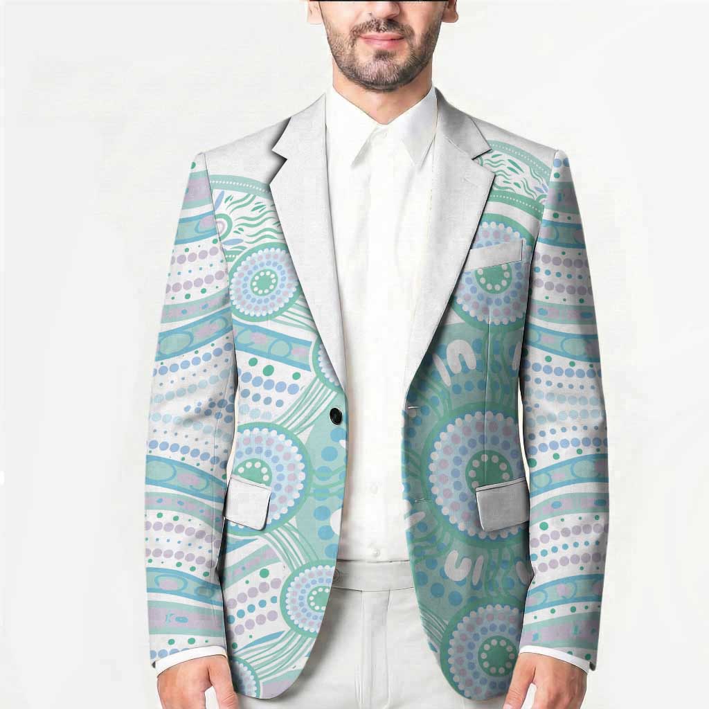 Australian Indigenous Aboriginal Art Blazer Vivid Pastel Teal Green