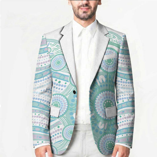 Australian Indigenous Aboriginal Art Blazer Vivid Pastel Teal Green