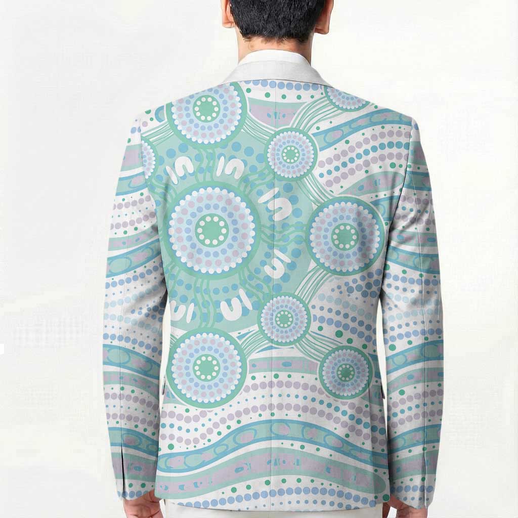 Australian Indigenous Aboriginal Art Blazer Vivid Pastel Teal Green
