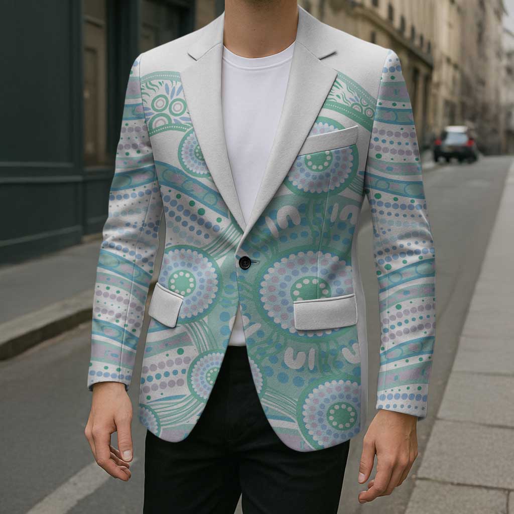 Australian Indigenous Aboriginal Art Blazer Vivid Pastel Teal Green