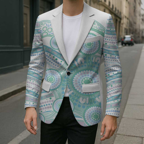 Australian Indigenous Aboriginal Art Blazer Vivid Pastel Teal Green