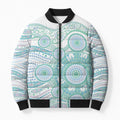 Australian Indigenous Aboriginal Art Bomber Puffer Jacket Vivid Pastel Teal Green