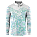 Australian Indigenous Aboriginal Art Button Sweatshirt Vivid Pastel Teal Green