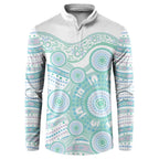 Australian Indigenous Aboriginal Art Button Sweatshirt Vivid Pastel Teal Green