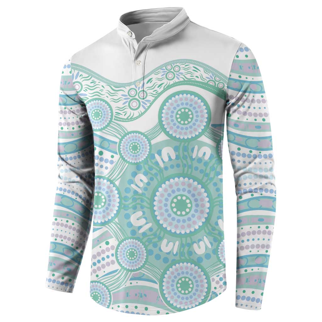 Australian Indigenous Aboriginal Art Button Sweatshirt Vivid Pastel Teal Green