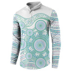 Australian Indigenous Aboriginal Art Button Sweatshirt Vivid Pastel Teal Green