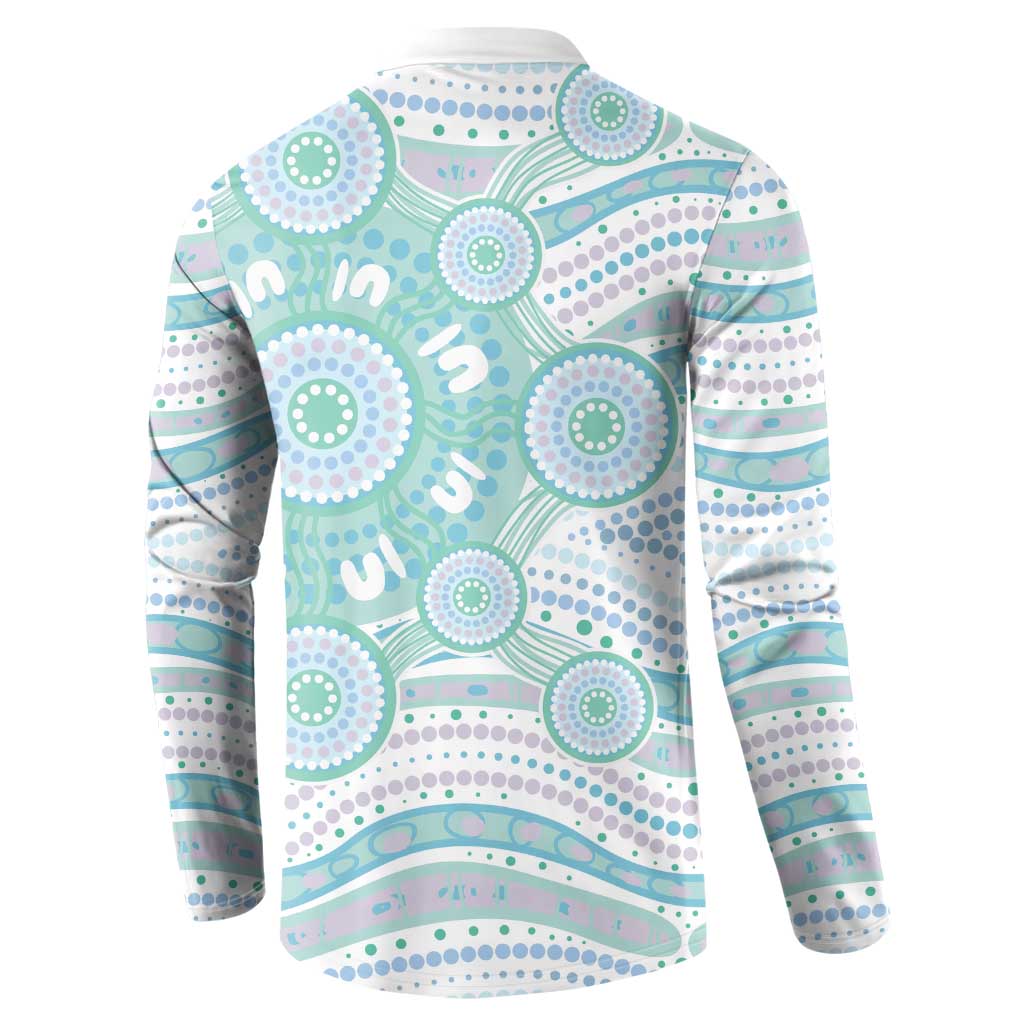 Australian Indigenous Aboriginal Art Button Sweatshirt Vivid Pastel Teal Green