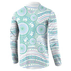 Australian Indigenous Aboriginal Art Button Sweatshirt Vivid Pastel Teal Green