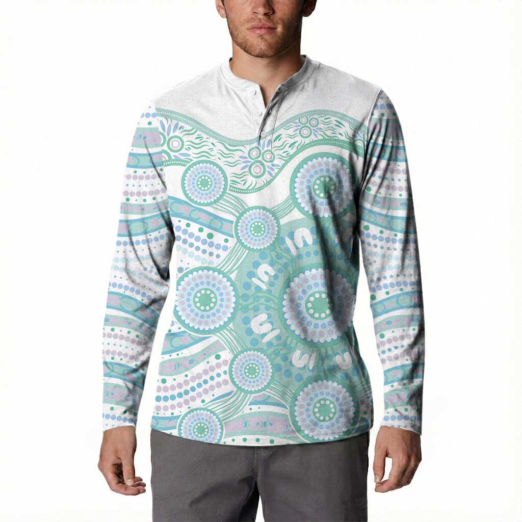 Australian Indigenous Aboriginal Art Button Sweatshirt Vivid Pastel Teal Green