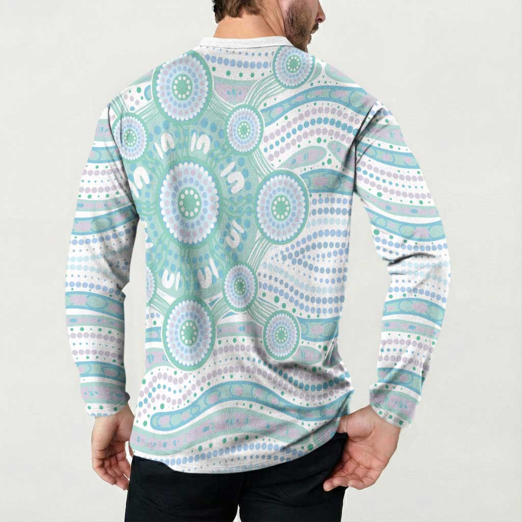 Australian Indigenous Aboriginal Art Button Sweatshirt Vivid Pastel Teal Green