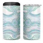 Australian Indigenous Aboriginal Art 4 in 1 Can Cooler Tumbler Vivid Pastel Teal Green