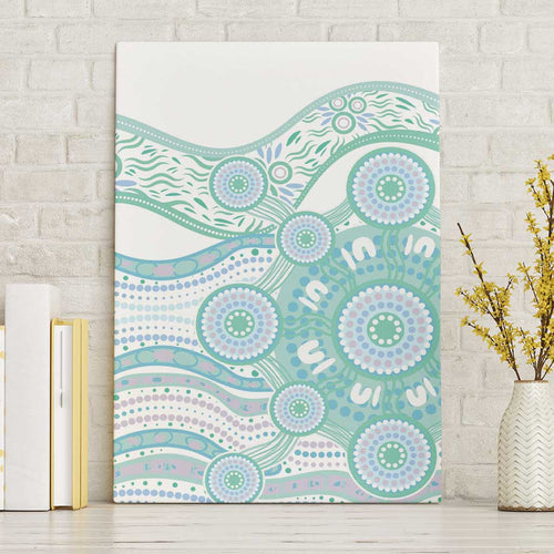 Australian Indigenous Aboriginal Art Canvas Wall Art Vivid Pastel Teal Green