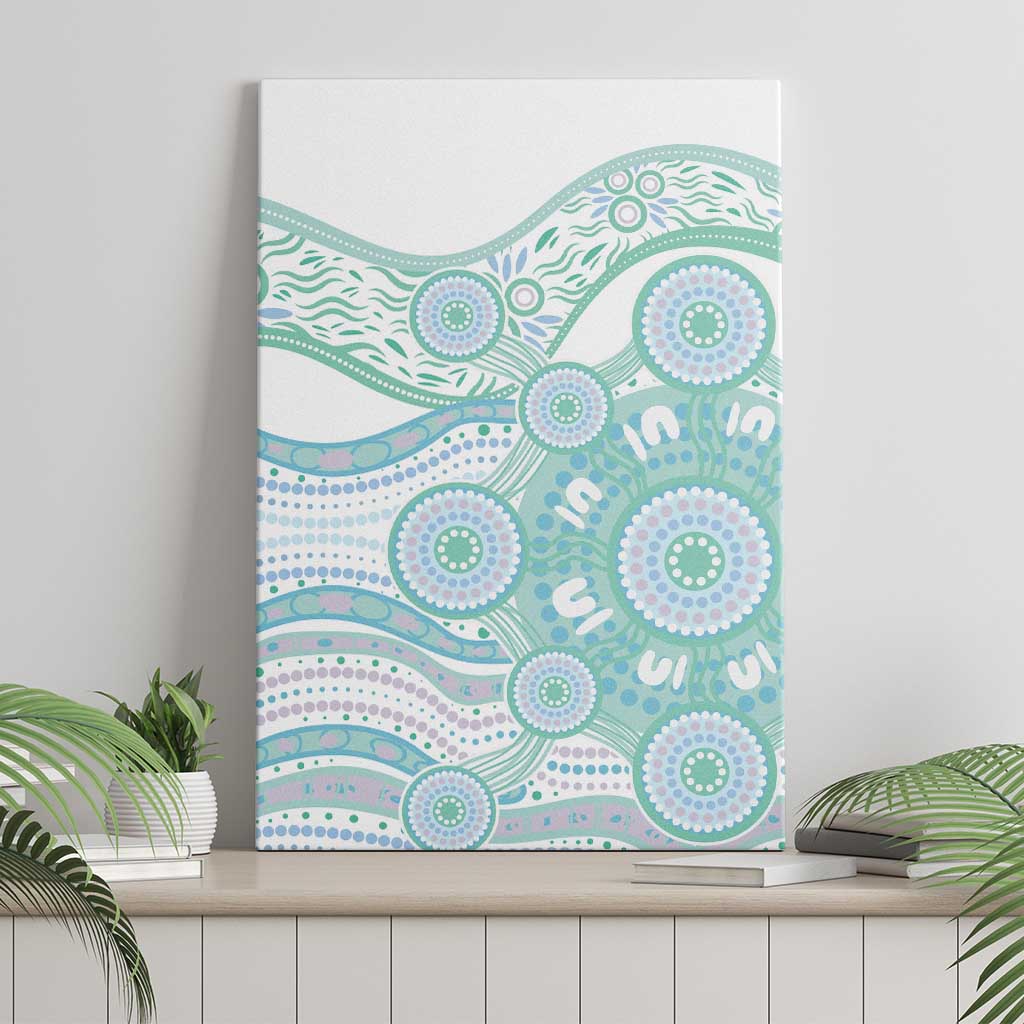 Australian Indigenous Aboriginal Art Canvas Wall Art Vivid Pastel Teal Green