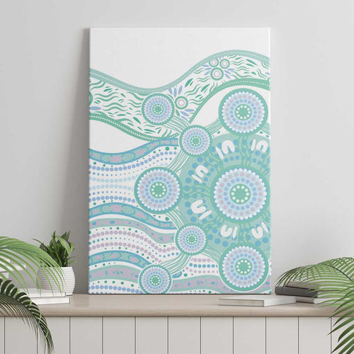 Australian Indigenous Aboriginal Art Canvas Wall Art Vivid Pastel Teal Green