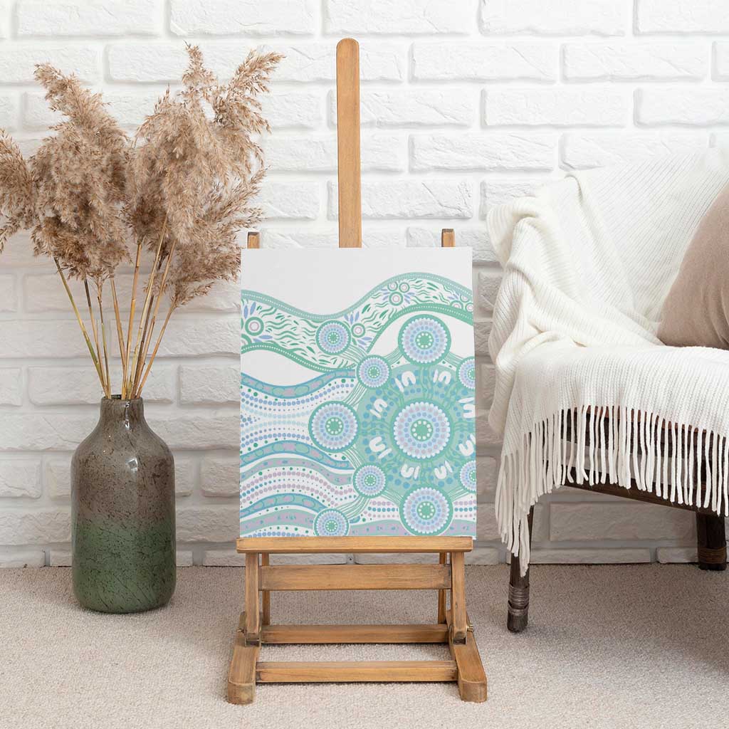 Australian Indigenous Aboriginal Art Canvas Wall Art Vivid Pastel Teal Green
