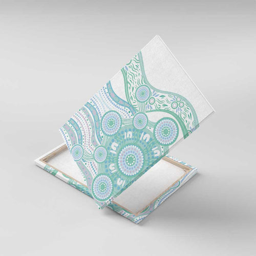 Australian Indigenous Aboriginal Art Canvas Wall Art Vivid Pastel Teal Green