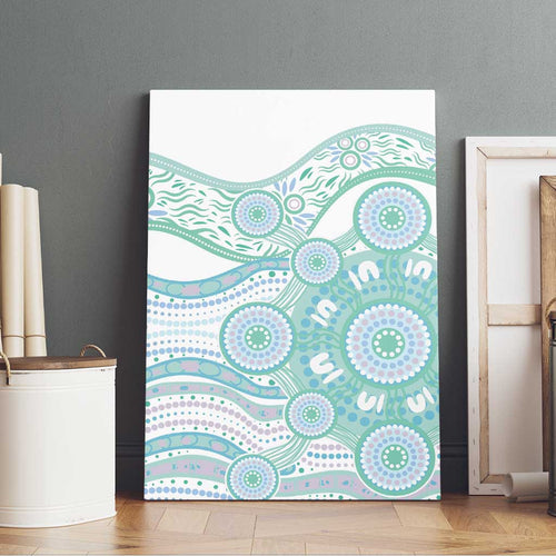 Australian Indigenous Aboriginal Art Canvas Wall Art Vivid Pastel Teal Green