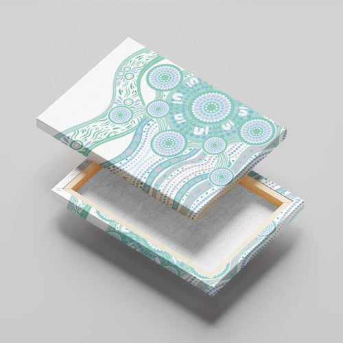 Australian Indigenous Aboriginal Art Canvas Wall Art Vivid Pastel Teal Green