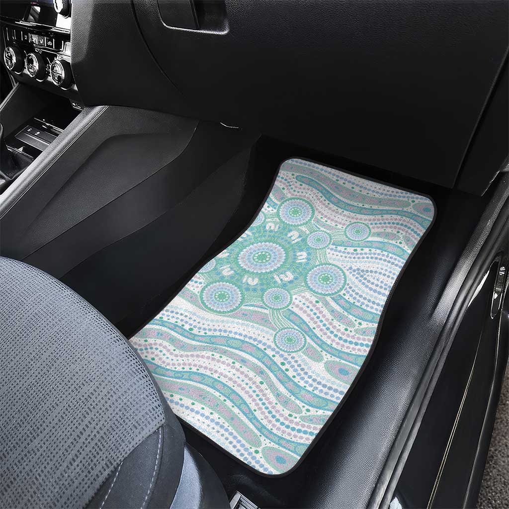 Australian Indigenous Aboriginal Art Car Mats Vivid Pastel Teal Green