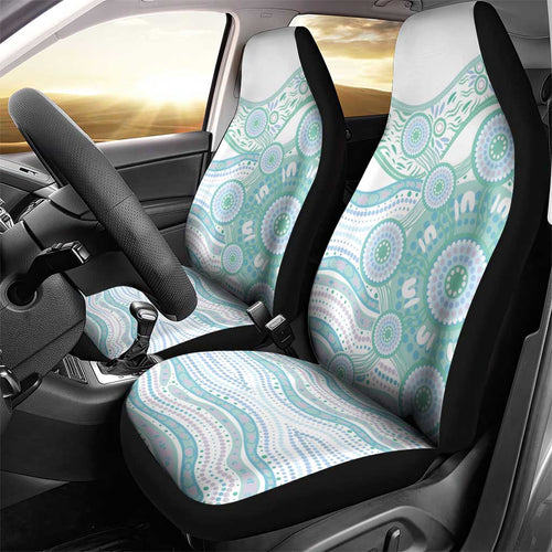 Australian Indigenous Aboriginal Art Car Seat Cover Vivid Pastel Teal Green
