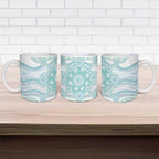 Australian Indigenous Aboriginal Art Ceramic Mug Vivid Pastel Teal Green